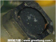 使用銀(Ag)鍍層的電源電感器(Power Inductors)，經(jīng)過(guò)推力測(cè)試后，零件端點(diǎn)上已經(jīng)看不到任何鍍層的痕跡了，所以其耐推力就比較小。