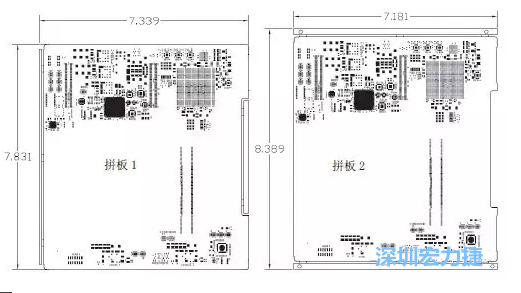 如圖11所示在兩種拼板中PCB單元的邊條位置不同，拼板1中邊條在長邊方向，而拼板2中邊條在短邊方向-深圳宏力捷