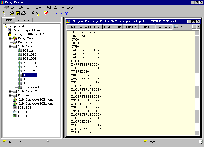 要檢查各Gerber輸出文件，則在瀏覽器中打開CAM Output for PCB1，即可看到一系列Gerber輸出文件。