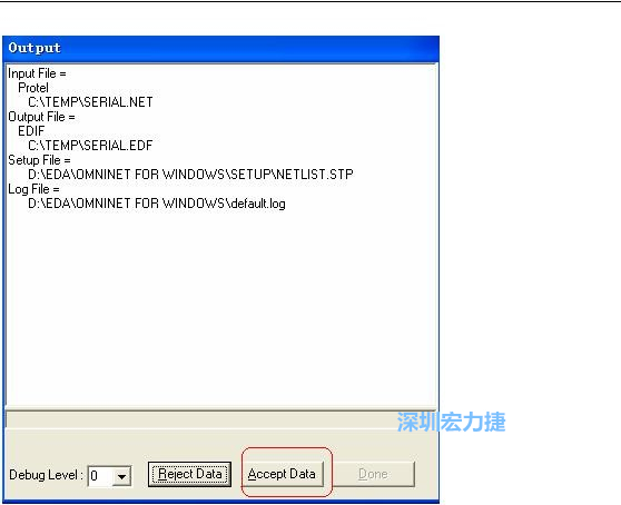 系統(tǒng)彈出一個輸出窗口，點擊 Accept Data。完成后點擊“確定”，再點擊“Done”關(guān)閉輸出窗口。退出 Omninet for Windows。