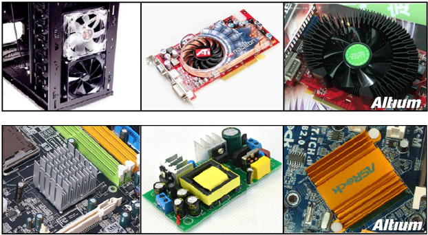 承載大電流的電路中功耗損失所產(chǎn)生的熱量應(yīng)梳離發(fā)熱器件以對抗溫升。大家都可能熟悉電腦處理器上使用的風(fēng)扇和散熱片。